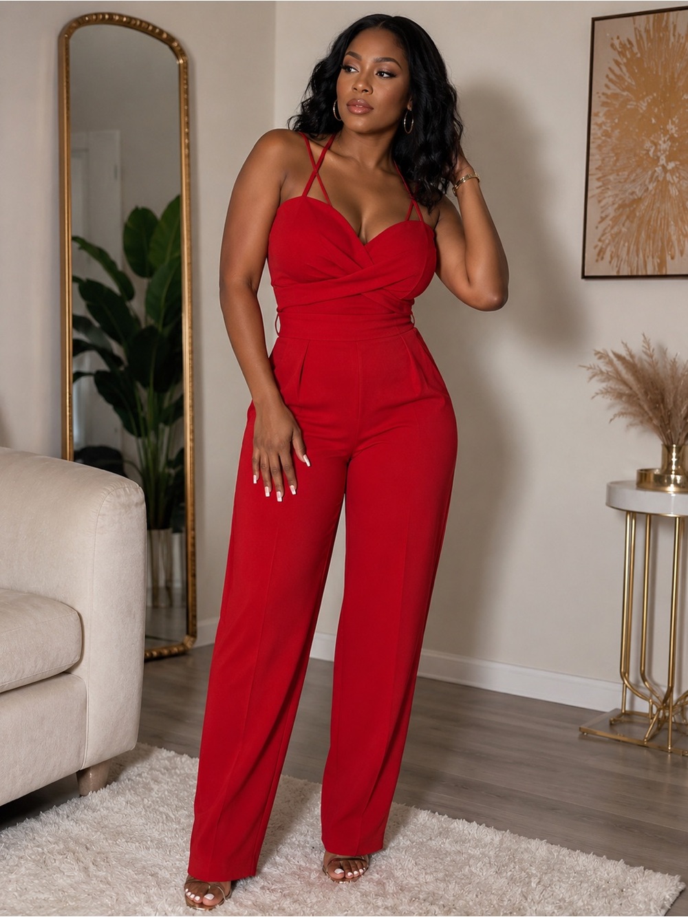 Society Red Strappy Wide-Leg Jumpsuit